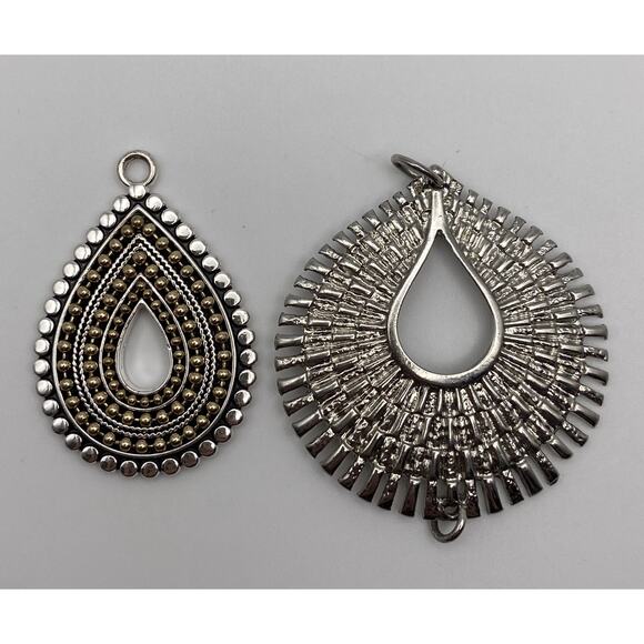 2 Large Silver Tone Open Teardrop Pendants for Crafting - Picture 1 of 4